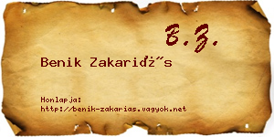 Benik Zakariás névjegykártya